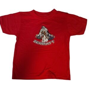 Zermatt Switzerland Kids Red Cotton Saint Bernard Matterhorn Embroidered T-Shirt